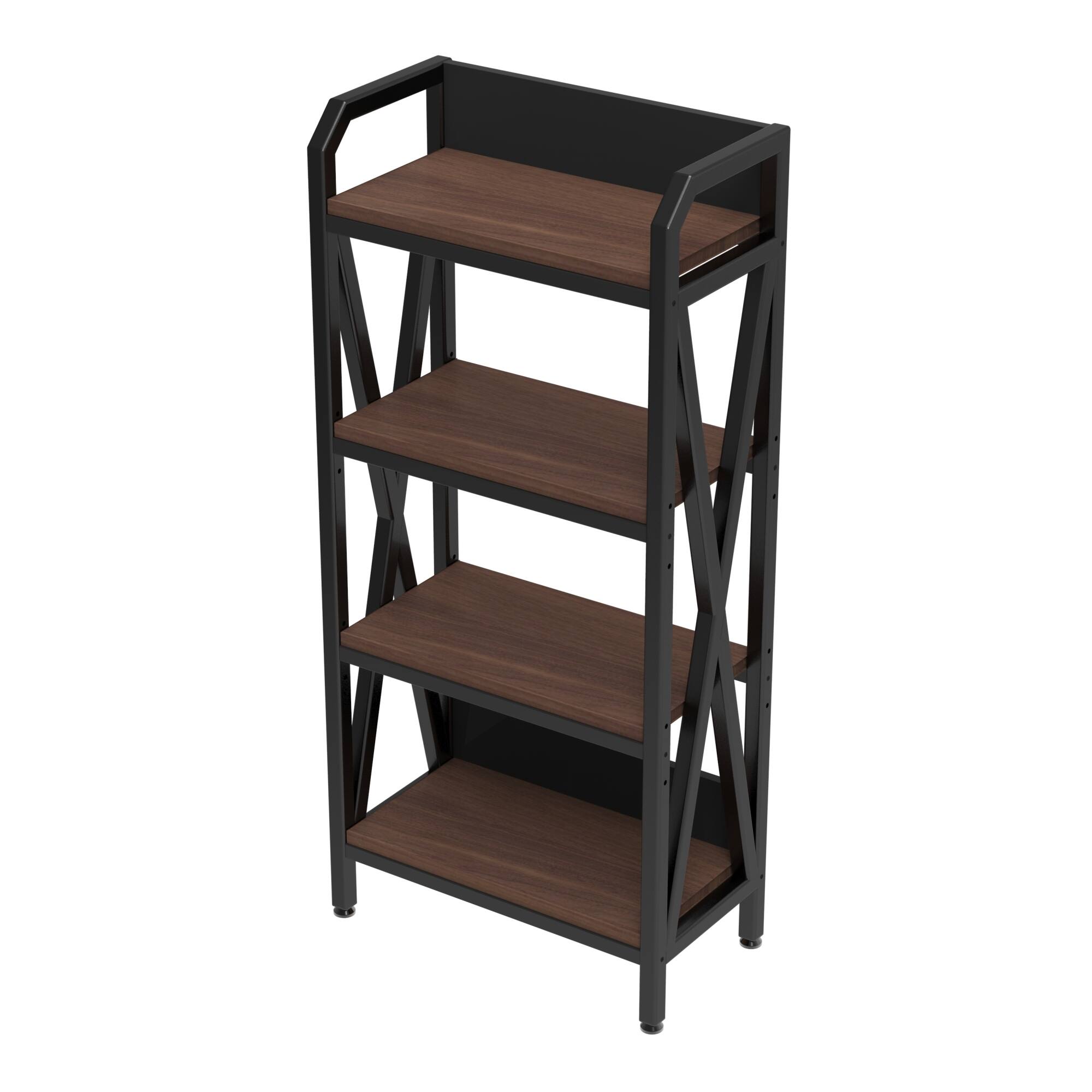 Alt View 7. GOODSILO - 4-Level Storage Shelves with Metal Frame and Wooden Shelves for Kitchen Pantry Bathroom Garage Organization - Black+Black Brown.