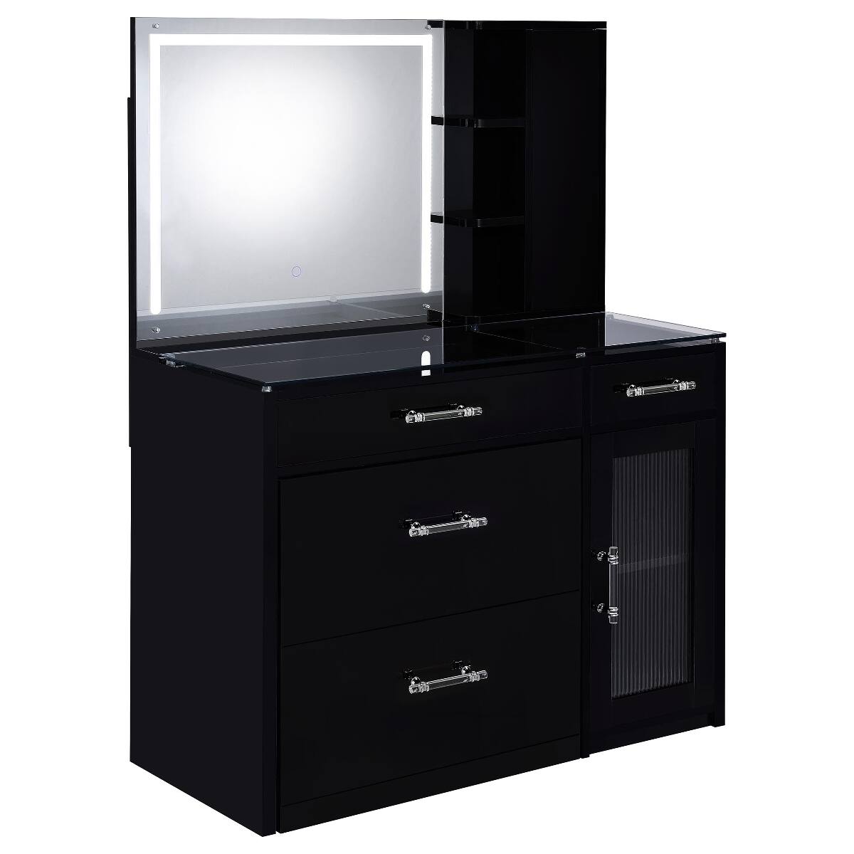 Left. Loheer - Loheer Black High Gloss Makeup Vanity with LED Mirror and Stool - Black.