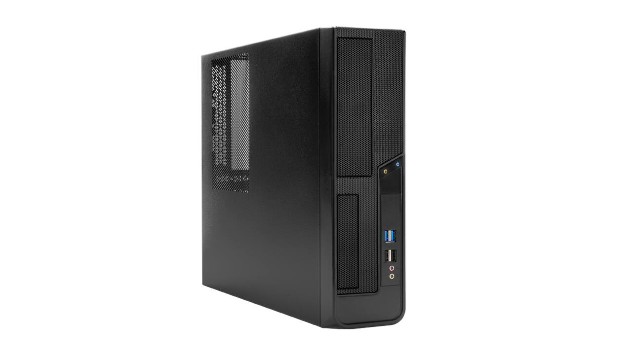 Angle. In Win - BL040 Slim Micro-ATX Mini-ITX Small Form Factor Desktop with 450W TFX Power Supply Pre-Installed, 11.5L, USB 3.0 Ports - Black.