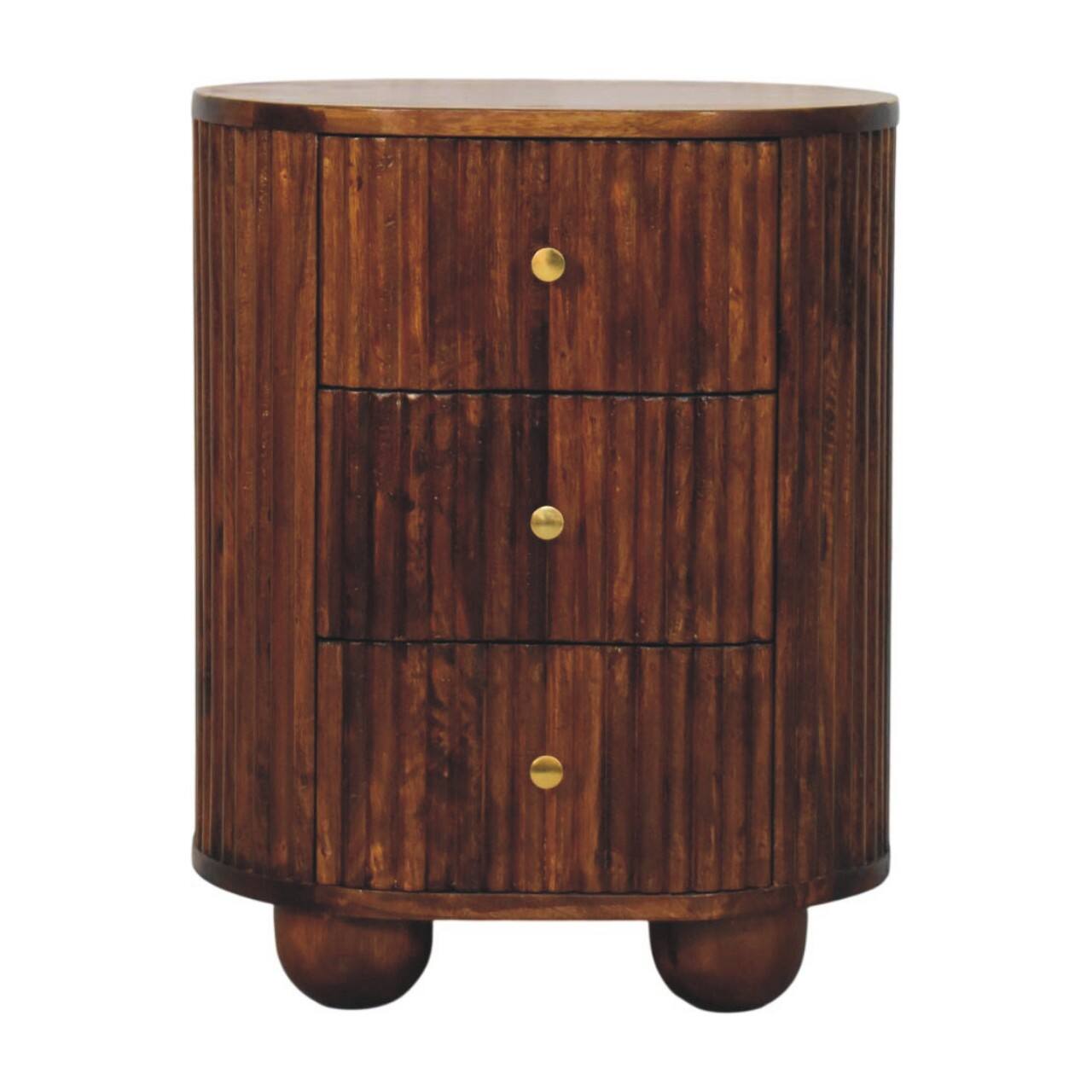 Front. Artisan Furniture - Artisan Furniture Solid Wood Curved Fluted Bedside Chest , Brown - Brown.