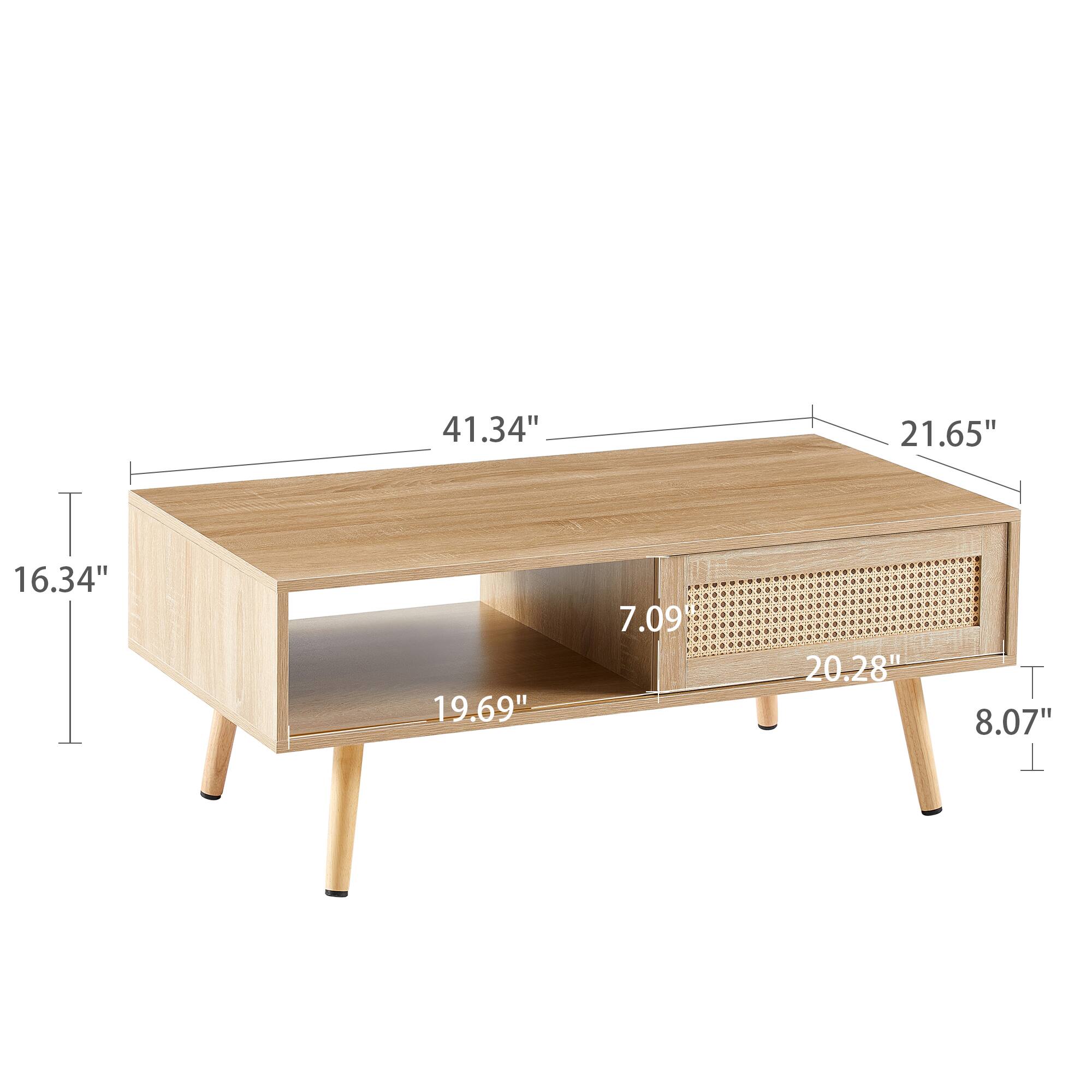 41.34" x 21.65" x 16.34"  
19.69" (height of shelf)  
7.09" (depth of shelf)  
20.28" (width of drawer)  
8.07" (height of drawer)