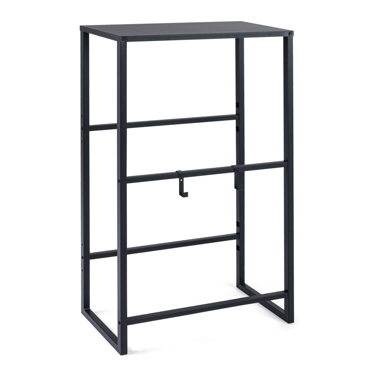 Front. Boyel Living - 3-Tier Drink Crate Rack with Top Shelf and 2 Hooks for Beer Water Soda and Pantry Storage Black - Black.