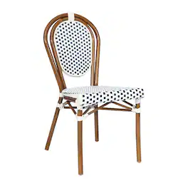 Emma + Oliver - Colmar Indoor/Outdoor Stacking Thonet Bistro Style Chair with PE Rattan Seat and Metal Frame - White & Navy/Natural Frame