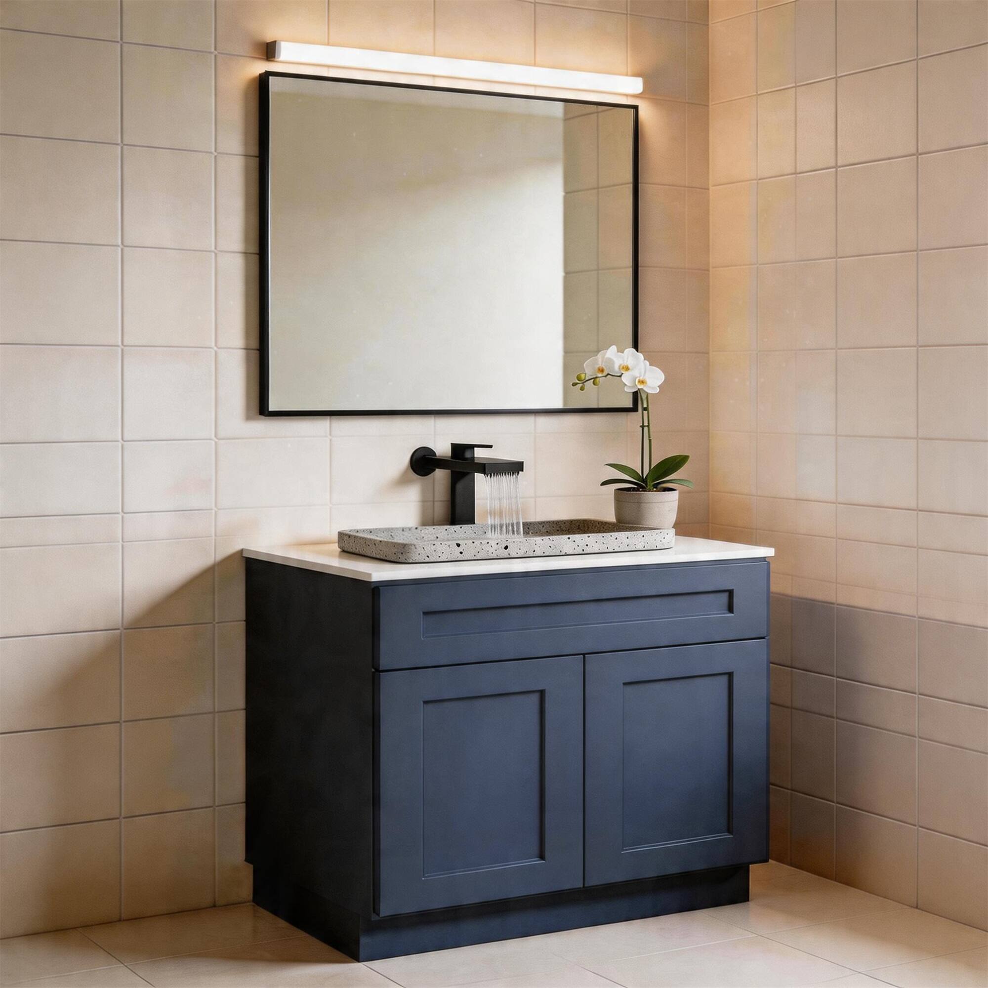 Alt View 3. Boyel Living - Navy Blue Shaker Base Cabinet 30-in L x 24-in W x 34.5-in H with Soft Close, Adjustable Shelves for Kitchen Bathroom Lau - Navy Blue.