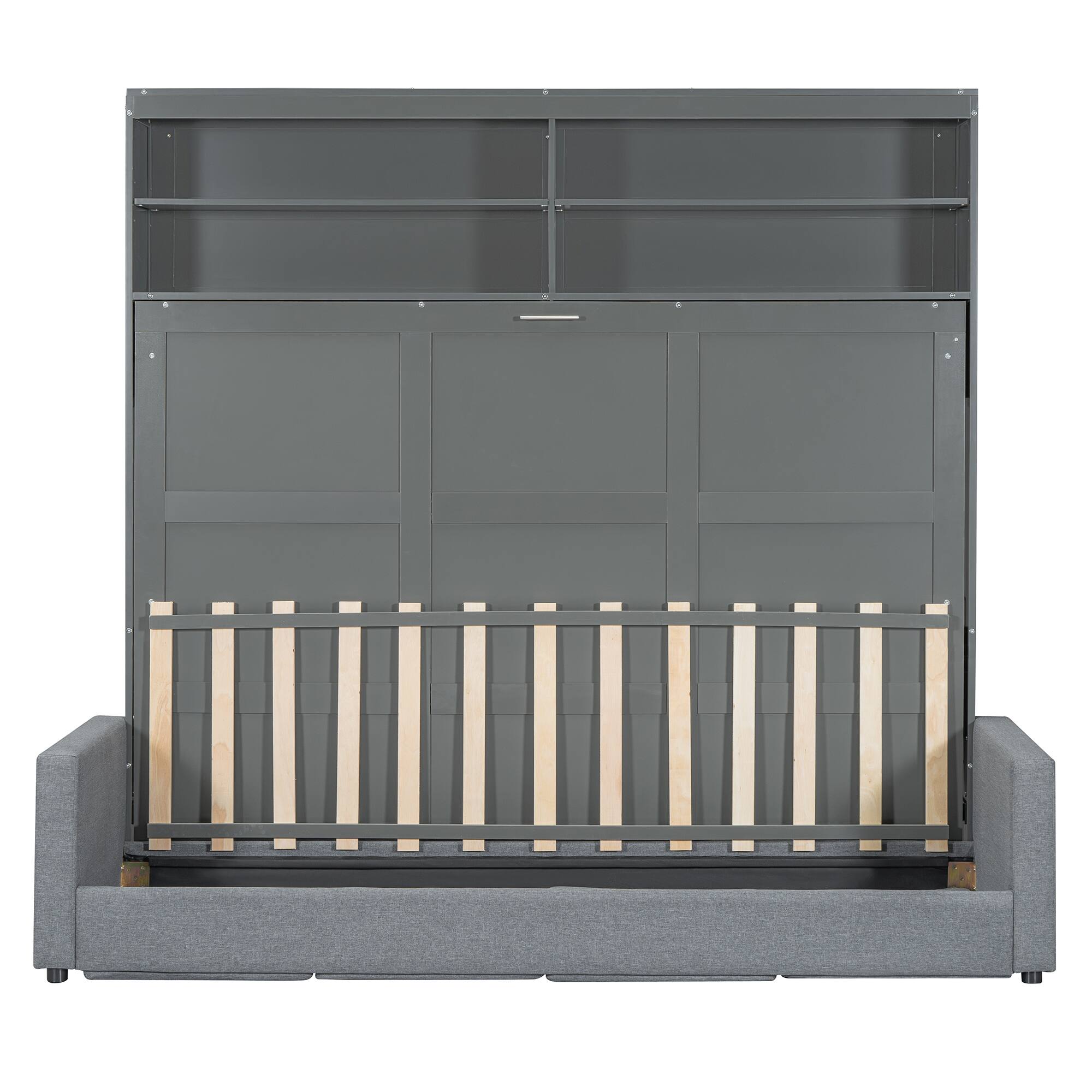 Alt View 6. Tiramisubest - Queen Size Gray Murphy Bed Wall Bed with Sofa, MDF + LVL, Space-Saving & Multifunctional - Gray.