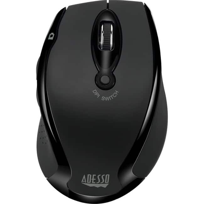 Adesso - iMouse M20B - Wireless Ergonomic Optical Mouse - Optical - Wireless - Radio Frequency - USB - 1600 dpi - Wireless - Black