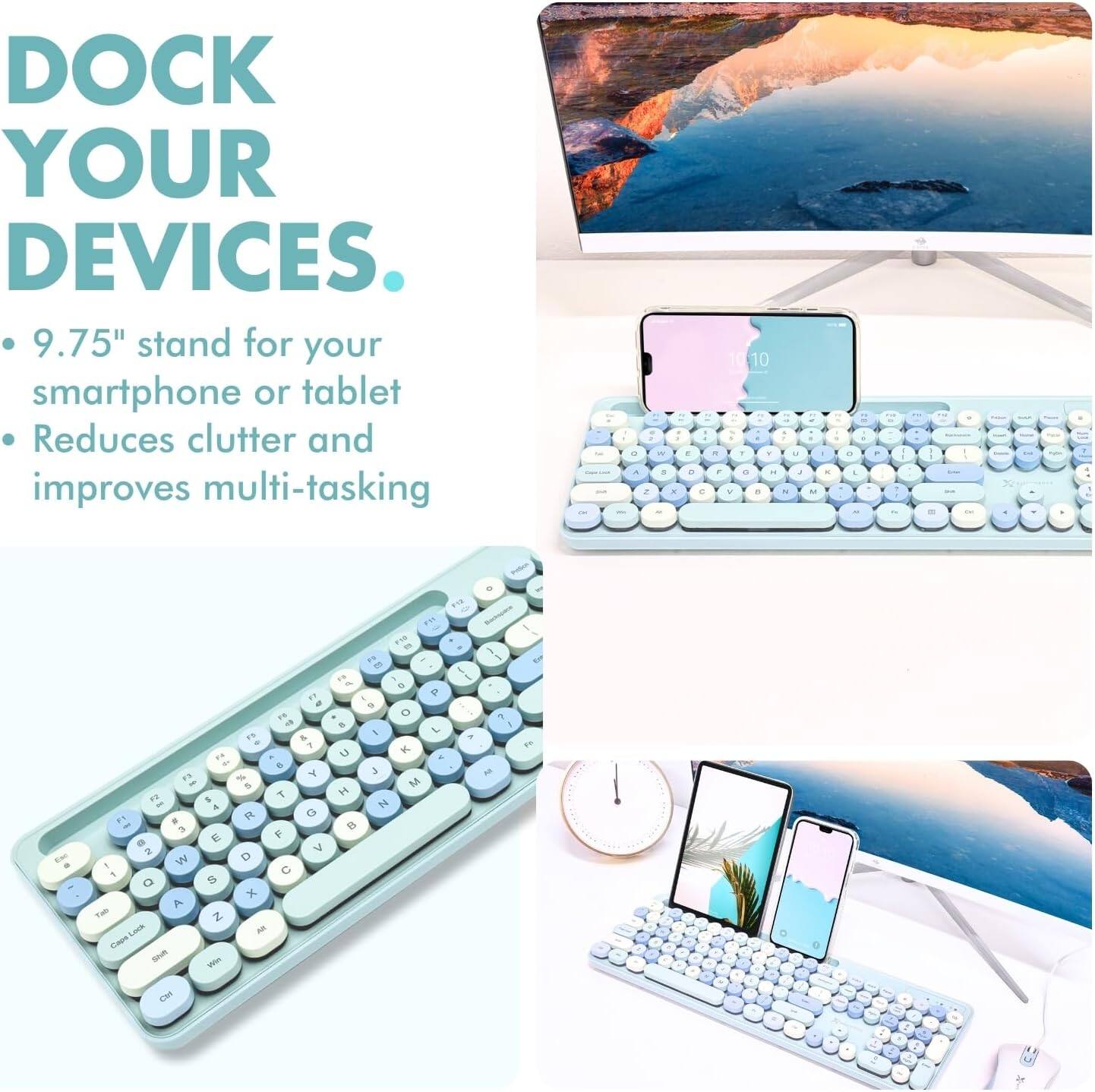 DOCK YOUR DEVICES.  
9.75" stand for your smartphone or tablet  
Reduces clutter and improves multi-tasking