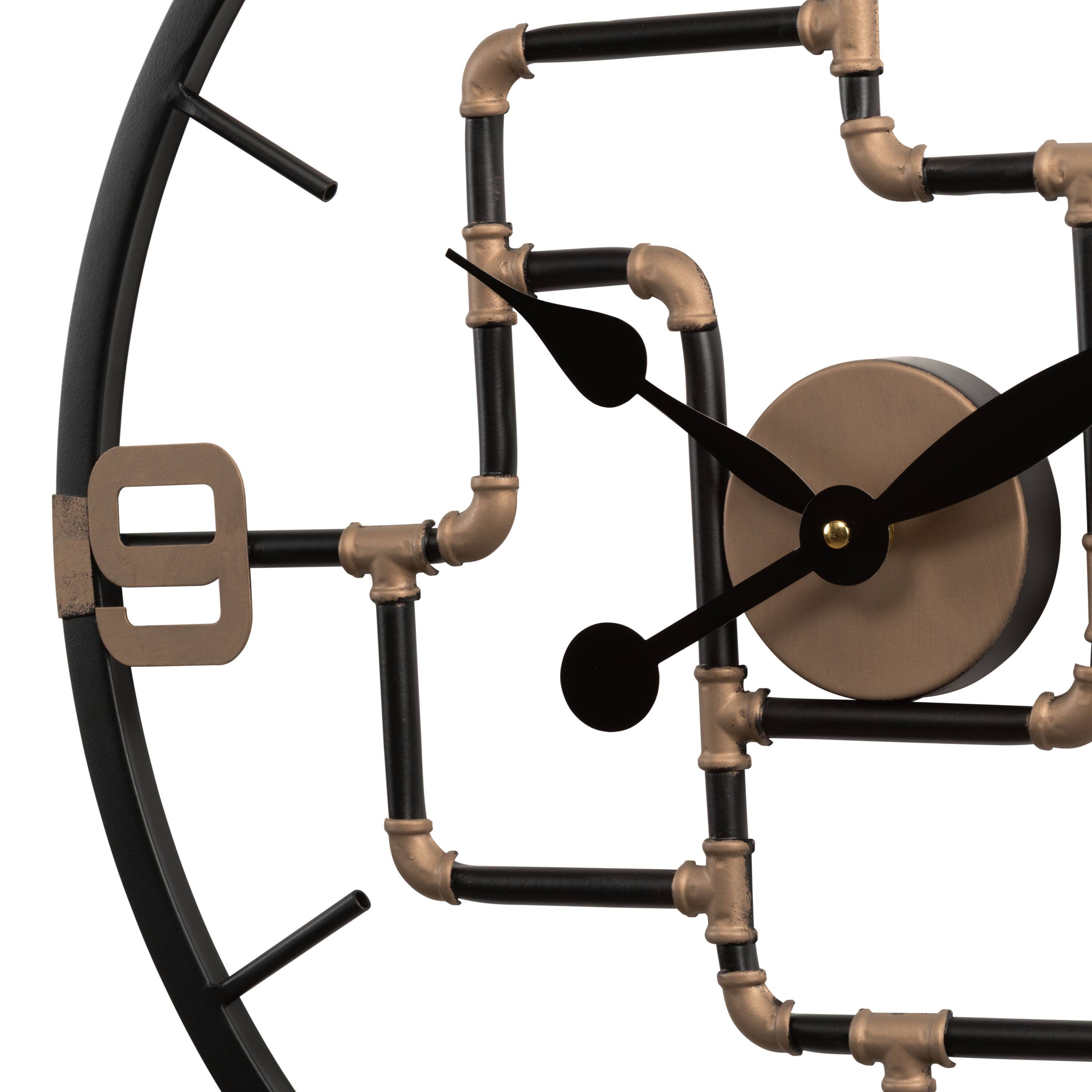 Angle. La Crosse Clock Co. - 20 Inch Pipeworks Metal Analog Quartz Wall Clock - Black/Antique Brass.