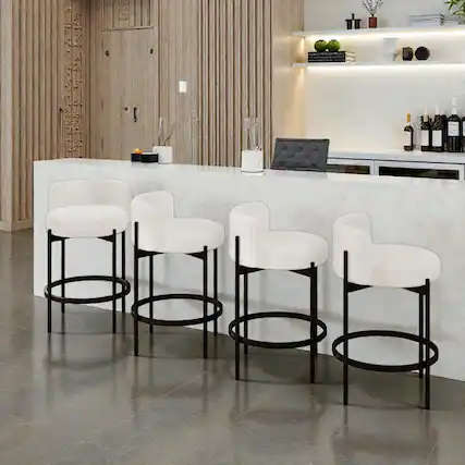 Front. Hivvago - Contemporary 24-Inch Boucle Counter Chairs with Elegant Curved Back - Set of 4 - White.