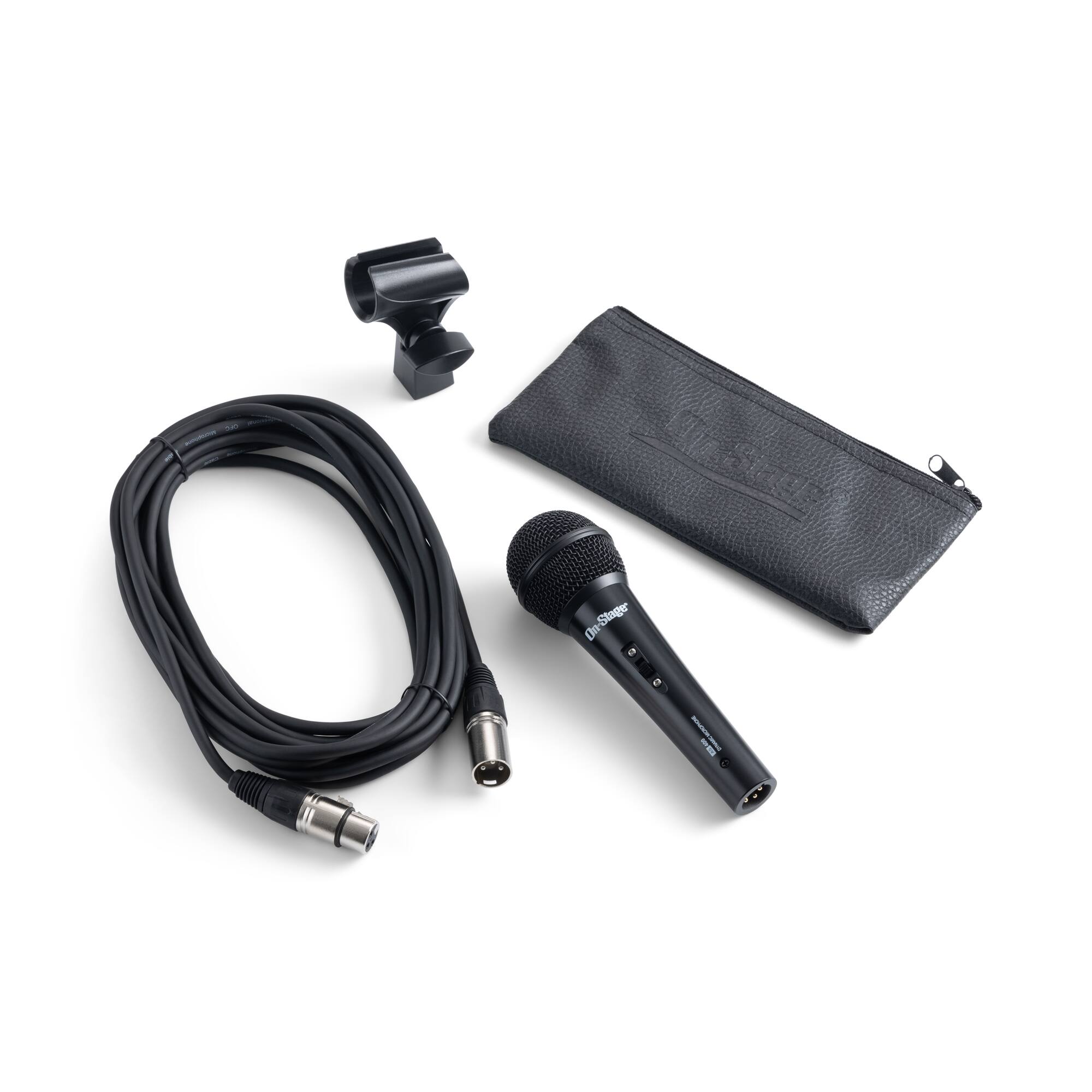 Front. On Stage Stands - On-Stage AS400V2 Dynamic Handheld Mic (Vocal Microphone, On/Off Switch, Wired XLR Output, Metal-Mesh Grille, for Stage, - Black.