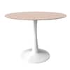 Front. LeisureMod - LeisureMod Bristol 35 in. Round MDF Wood Dining Table in Stainless Steel Pedestal Base Modern Kitchen Table - White/Natural Wood.