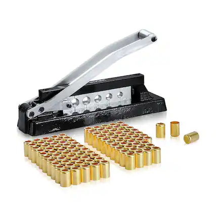 Front. VEVOR - Heavy Duty Ferrule Hose Crimper, Standard Bench Hose Crimping Tool with 100pcs Ferrules (0.593" & 0.625" ID) - Black+Sliver.