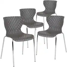 Emma + Oliver - 4 Pack Contemporary Design Plastic Stack Chair - Gray