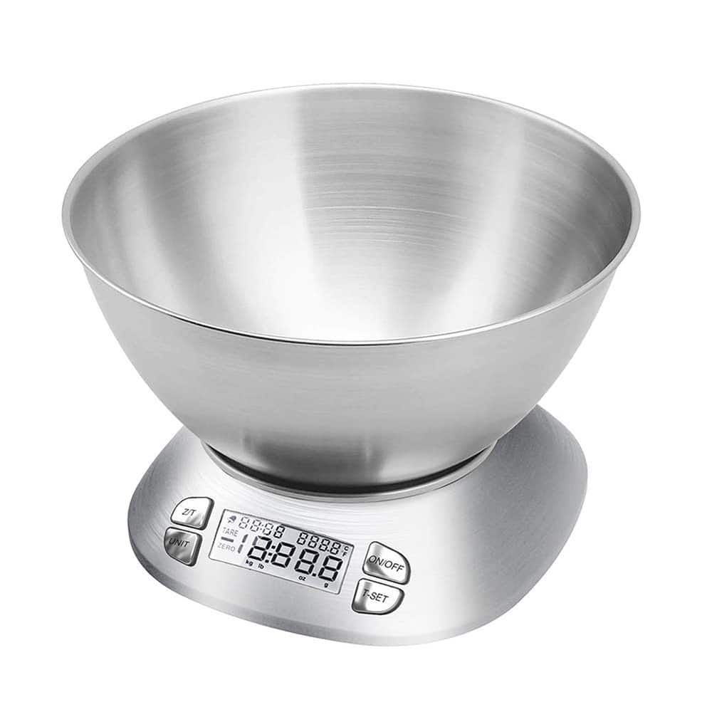 ACJPR - Digital Kitchen Scale with 2.5L Removable Bowl, Stainless Steel Food Scale, 12lb/5.5kg, Alarm Timer and Room Temperature