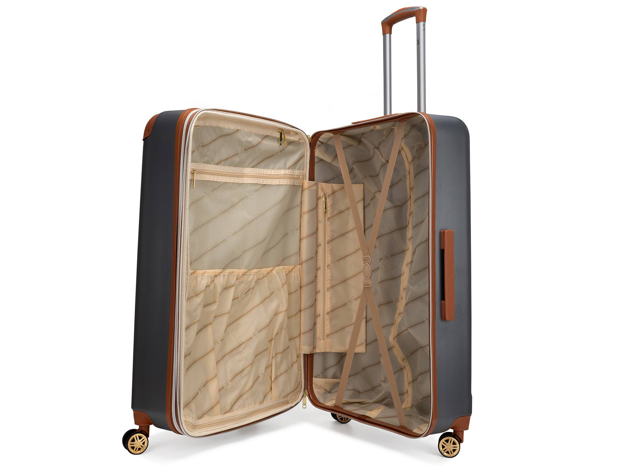 Left. 19v69 ITALIA - 19V69 ITALIA Vintage 3 Piece Expandable Retro Spinner Luggage Set - Grey - Grey.