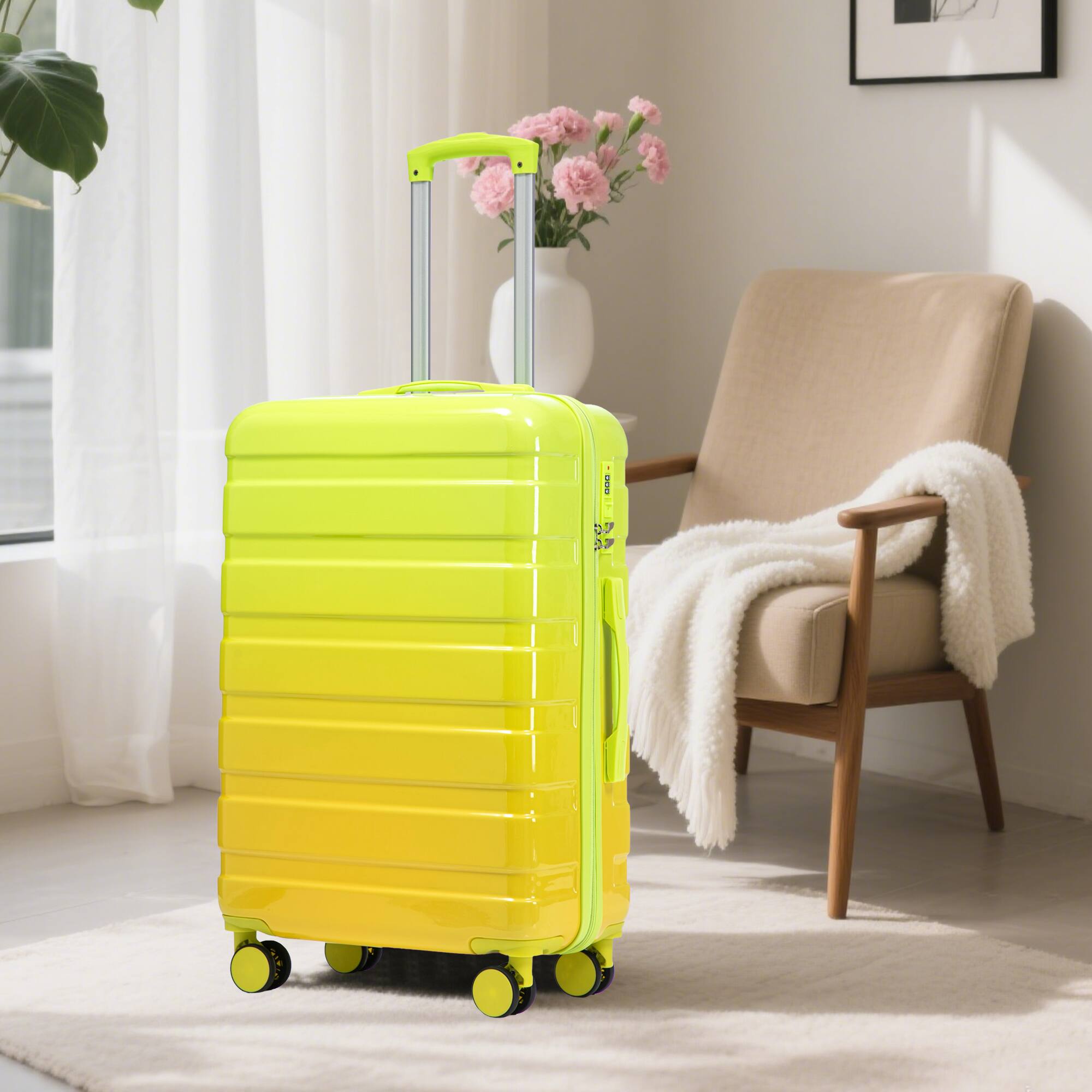 Angle. Aukfa - 20"/24"/28" 3-PC Spinner Luggage Set, Gradient Color, Combination Lock. - Yellow.