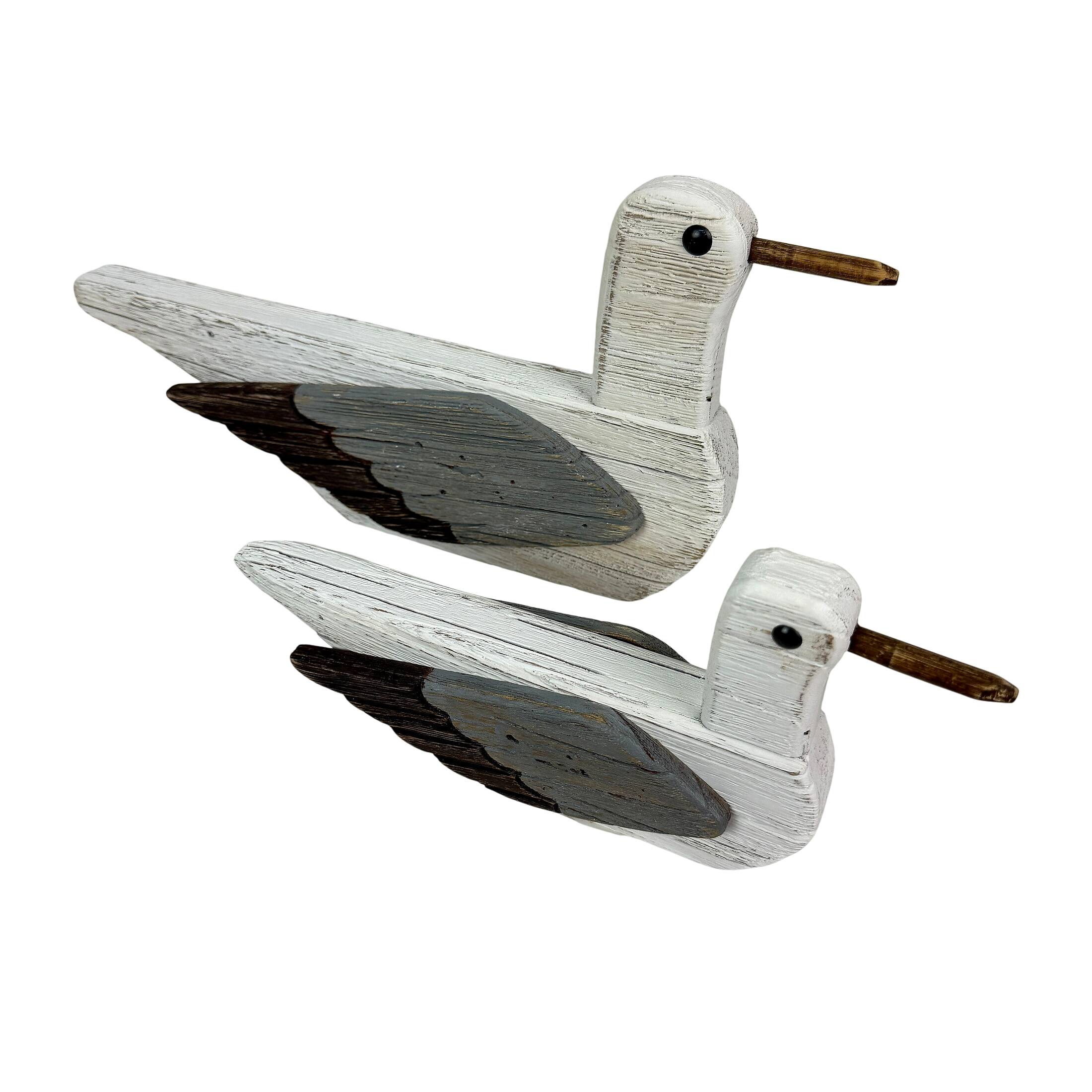 Things2Die4 - Wooden Seagull Statues Set of 2 Coastal Bird Shelf Decor 7.5 In - White