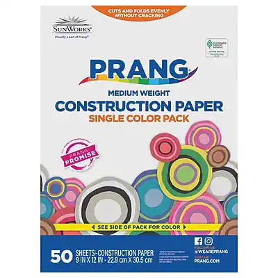 Cuts and folds evenly without cracking
SunWorks a part of Prang
PRANG
MEDIUM WEIGHT
CONSTRUCTION PAPER
SINGLE COLOR PACK
PRANG PROMISE
SEE SIDE OF PACK FOR COLOR
50 SHEETS - CONSTRUCTION PAPER
9 IN X 12 IN - 22.9 cm X 30.5 cm
#WEAREPRANG
PRANG.COM
@WEAREPRANG
PRANG.COM