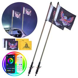 VEVOR - 2 PCS 3 FT Whip Light, APP & RF Remote Control Led Whip Light, Waterproof RGB Chasing Lighted Whips with 4 Flags - White