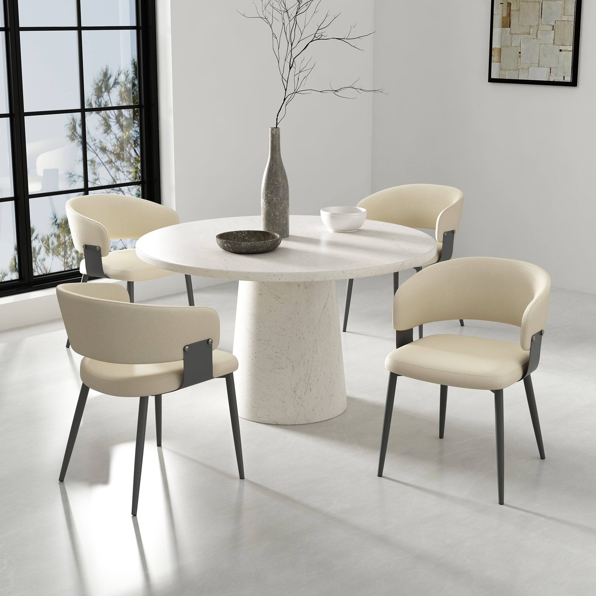 Alt View 7. Manhattan Comfort - Luce Modern Metal Textured Vegan Leather Dining Chair - Set of 2 - Sand.