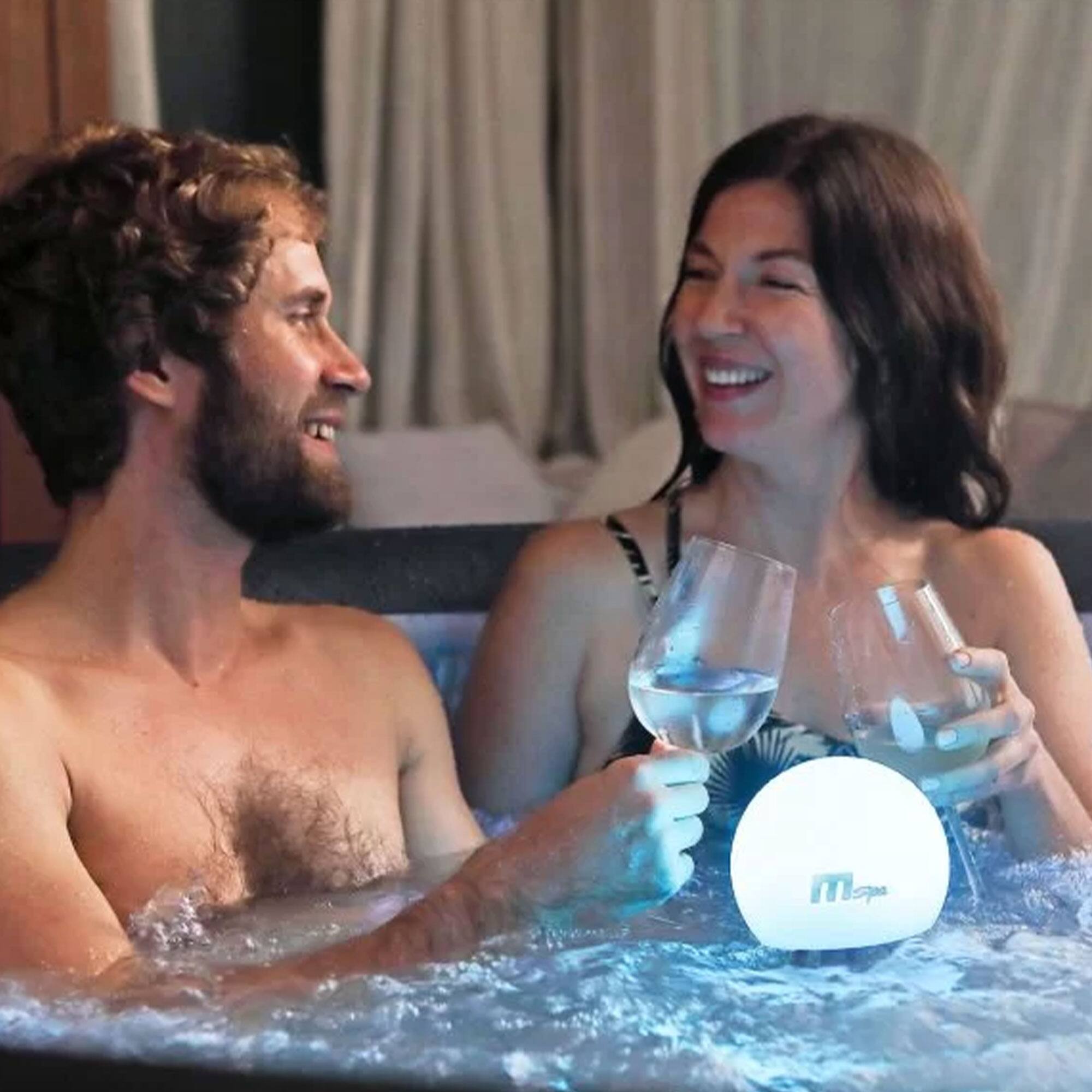 Alt View 2. MSpa - MSpa Round Inflatable Bubble Spa, 4 to 6 Person Hot Tub with LED Lights, Aurora - Black.