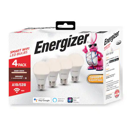 Energizer Smart WiFi LED Bulbs
4 Pack
Warm White
Dimmable
A19/E26
WiFi
Easy Setup
Step 1: Download the Energizer Connect App
Step 2: Install your Smart LED Bulbs
Step 3: Set up and Connect
Works with:
- Hey Google
- Alexa
- Siri
- Shortcuts
Smart Lighting
1 Year Warranty