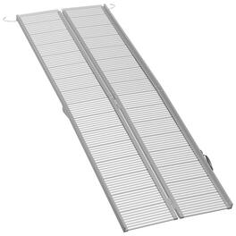 Homcom - Wheelchair Ramp 8FT, Foldable Aluminum Threshold Ramp with Non-Slip Surface and Handle, 600lbs Weight Capacity - Silver