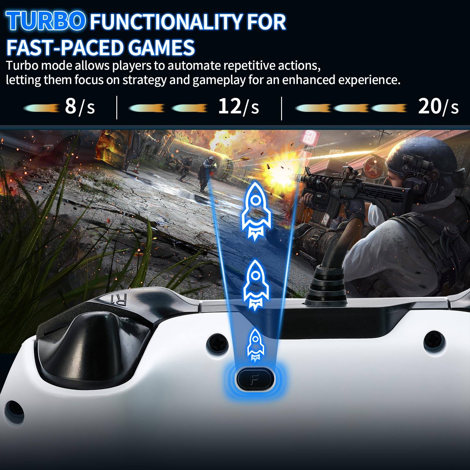 TURBO FUNCTIONALITY FOR FAST-PACED GAMES

Turbo mode allows players to automate repetitive actions, letting them focus on strategy and gameplay for an enhanced experience.

8/s 12/s 20/s