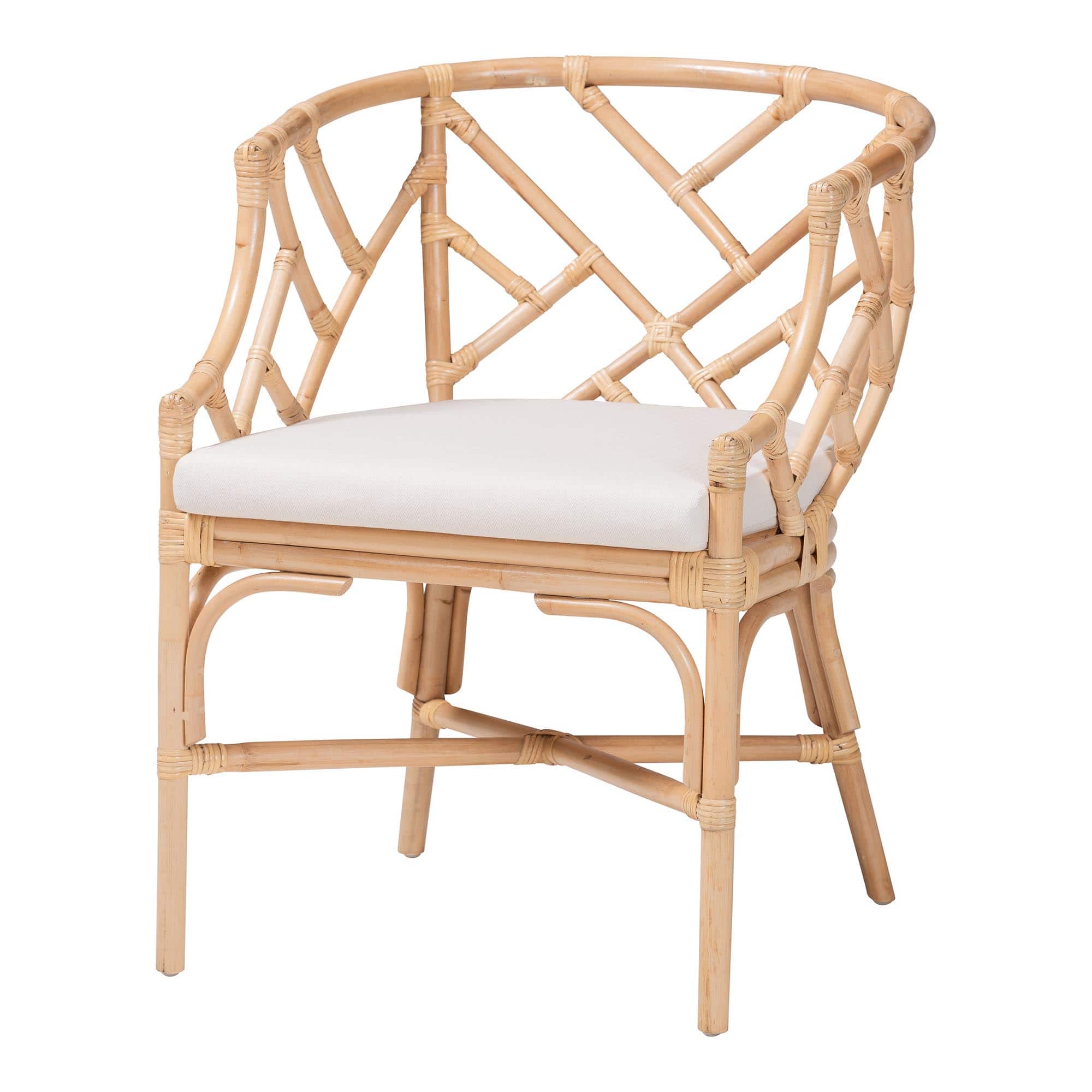 Photos - Chair Pari bali &  - Padma Rattan Dining  - Handwoven Barrel Accent  with Bamboo-Style Frame and Lattice Detail - Natural 