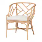 Front. bali & pari - Padma Natural Rattan Dining Chair - Handwoven Barrel Accent Chair with Bamboo-Style Frame and Lattice Detail - Natural.