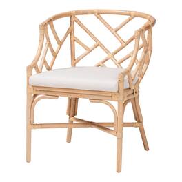 bali & pari - Padma Rattan Dining Chair - Handwoven Barrel Accent Chair with Bamboo-Style Frame and Lattice Detail - Natural