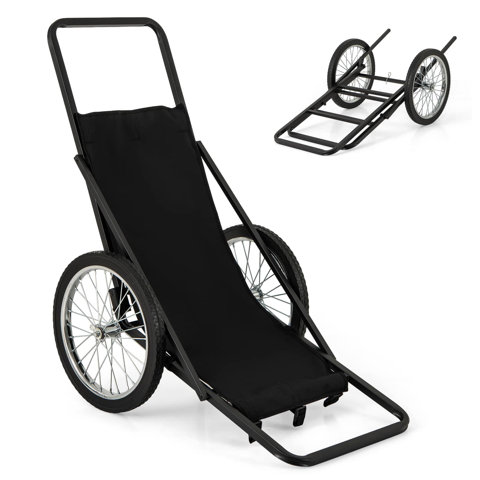 Gymax - Folding Deer Cart w/ Polyester Liner 550 LBS Heavy-Duty Hunting Game Hauler - Black