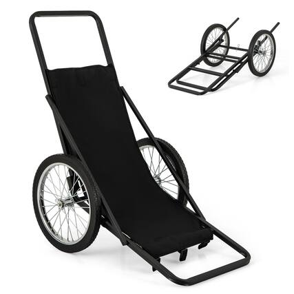 Front. Gymax - Gymax Folding Deer Cart w/ Polyester Liner 550 LBS Heavy-Duty Hunting Game Hauler - Black.