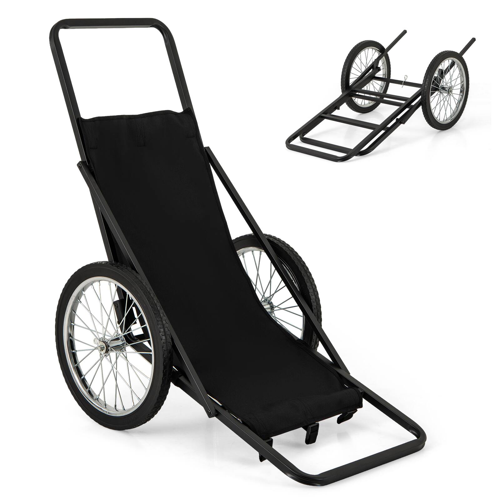 Front. Gymax - Gymax Folding Deer Cart w/ Polyester Liner 550 LBS Heavy-Duty Hunting Game Hauler - Black.