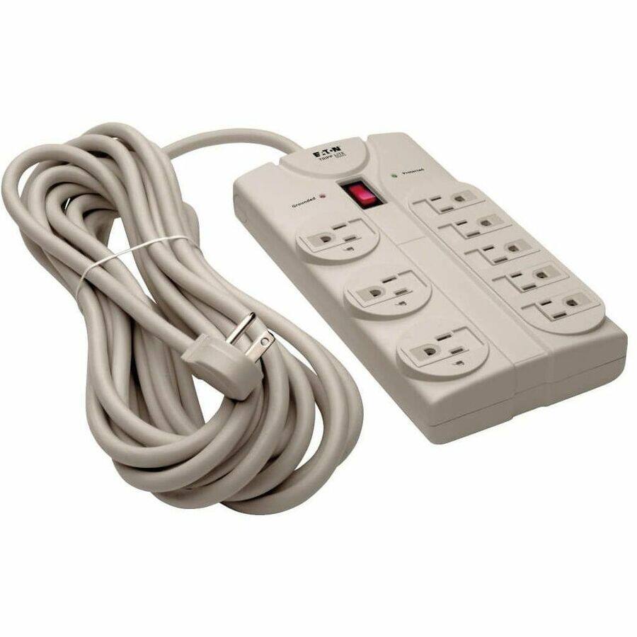 Alt View 4. Tripp Lite - Tripp Lite by Eaton Protect It! 8-Outlet Surge Protector 25 ft. Cord with Right-Angle Plug 1440 Joules Diagnostic LEDs - Light Gray.