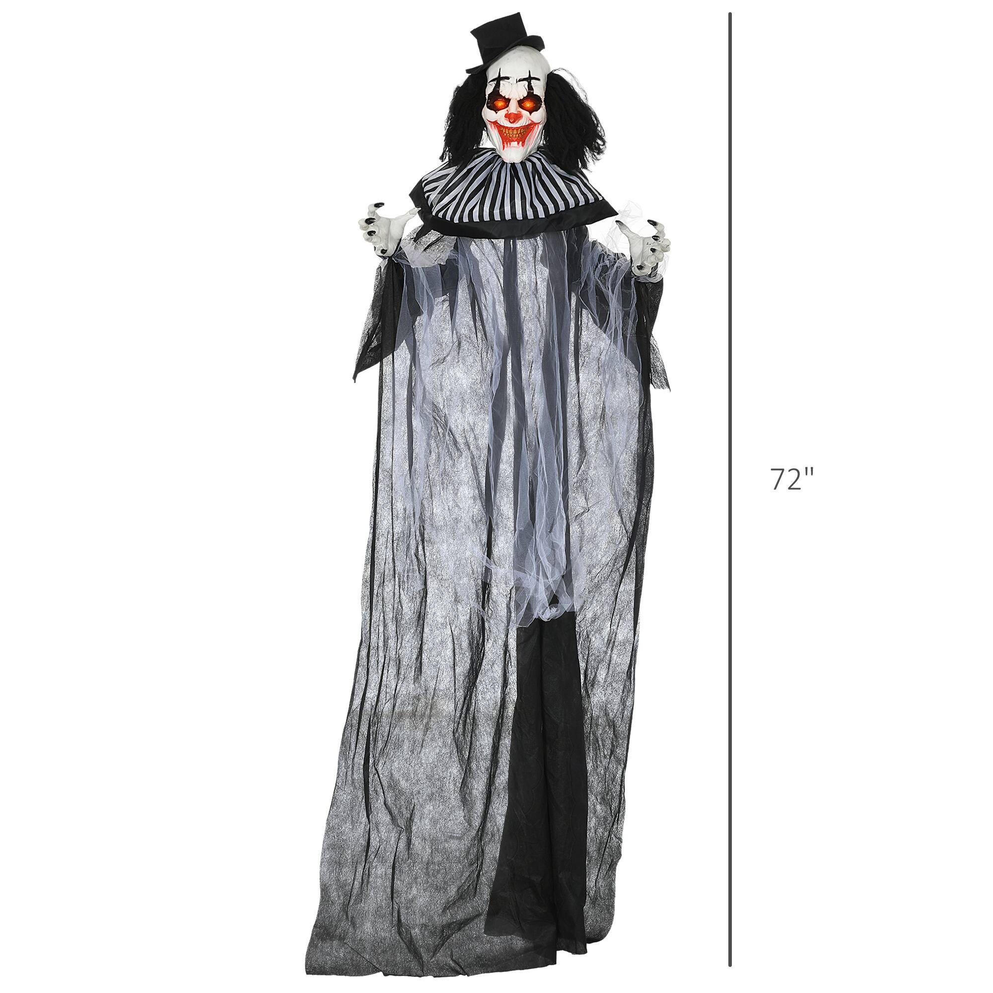 Alt View 2. Homcom - 6' Outdoor Halloween Decoration, Black and White Striped Clown Animatronic, Animated Prop with Light Up Eyes & Sounds - Black.