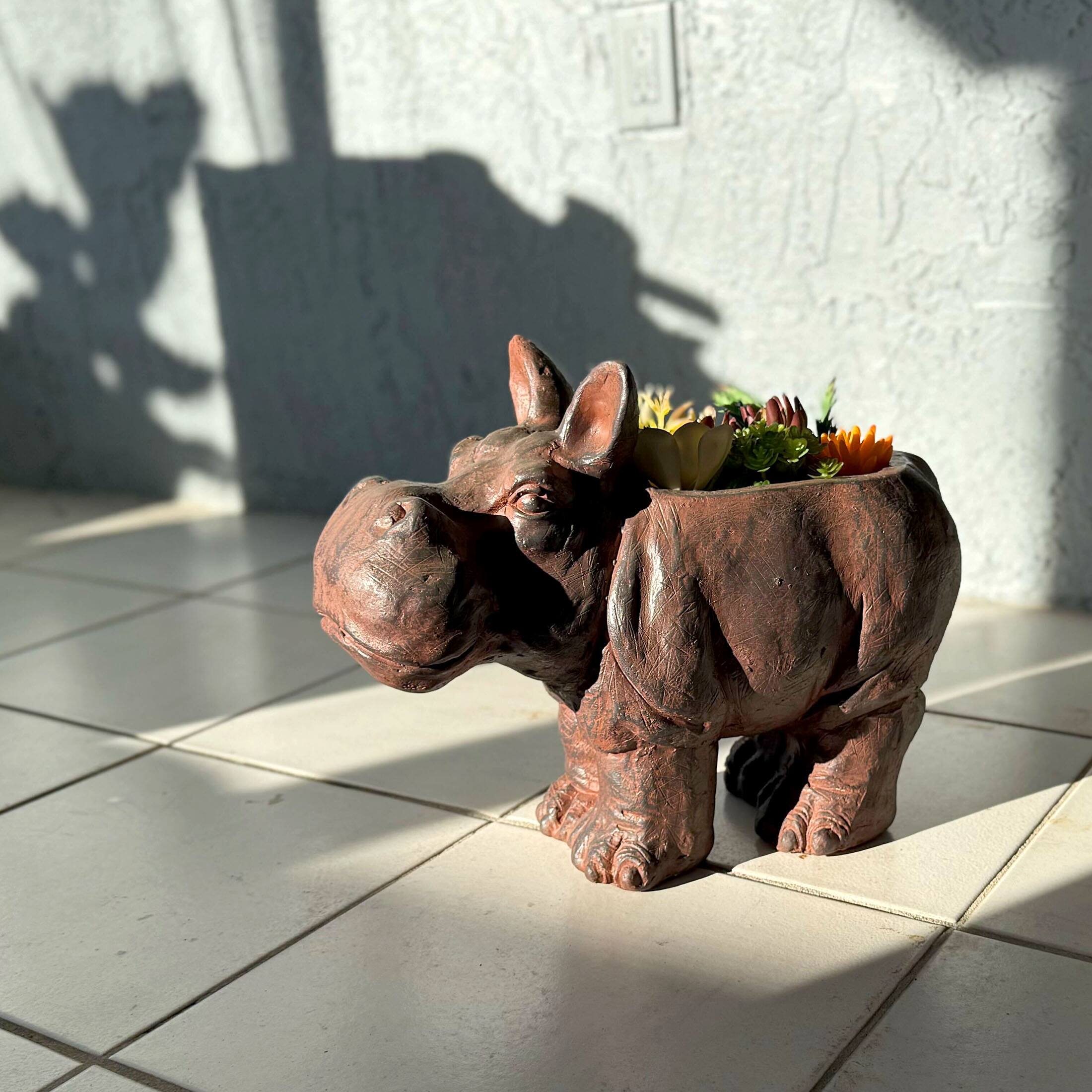 Alt View 5. Zeckos - Brown 17" Hippo MGO Planter, Durable Weatherproof Magnesium - Indoor/Outdoor - Brown.