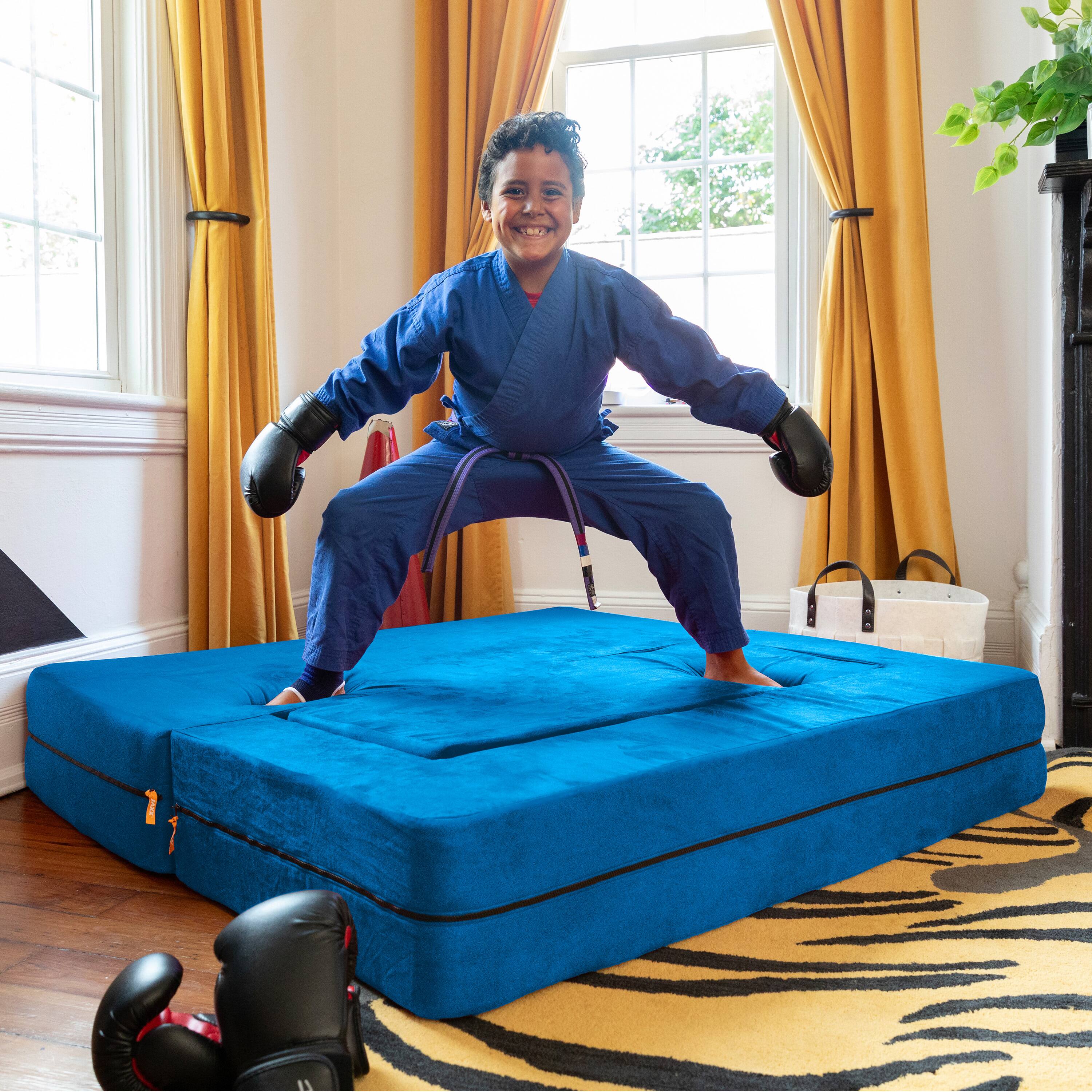 Alt View 6. Jaxx - Jaxx Zipline Kids Sofa & Large Ottoman, 3 in 1 Fold Out Sofa, Big Kids Edition, Blueberry - Blueberry.
