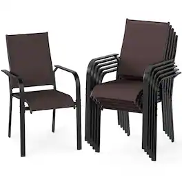 Gymax - Patio Dining Chairs Set of 6 Stackable Outdoor Armchairs w/Metal FrameBackrest - Brown