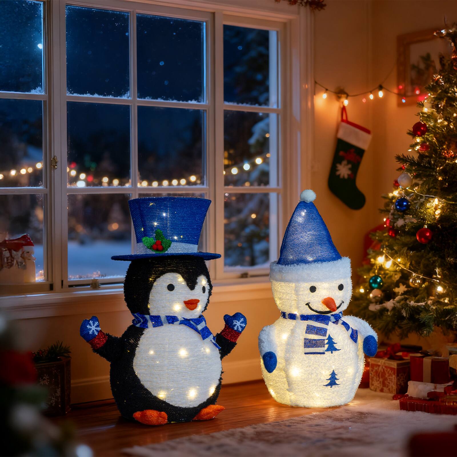Alt View 8. Winado - 2PCS Christmas 28in Plush Penguin and Snowman Pre-lit Pull Up with LED Light for Indoor Outdoor Holiday Party Decoration - Multicolor.