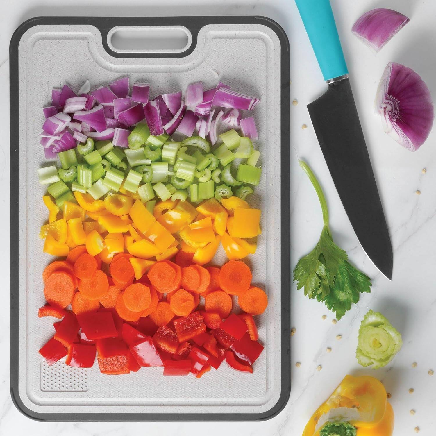 Angle. Baker's Secret - Baker's Secret Titanium Cutting Boards for Kitchen, Pure Titanium and Wheat Straw, Dishwasher Safe 16”×11” Dark Grey - Black.