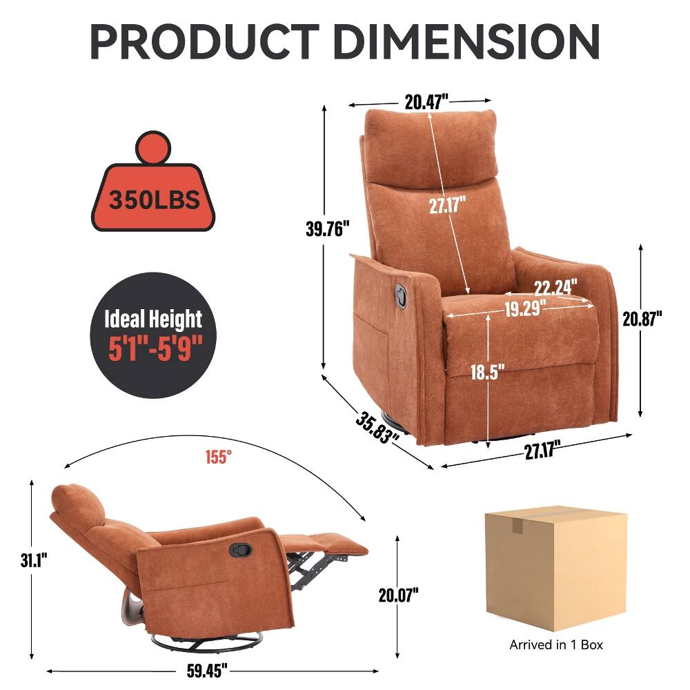 PRODUCT DIMENSION

- 20.47"
- 350LBS
- 39.76"
- 27.17"
- Ideal Height 51"-5'9" 155
- 35.83"
- 22.24" 19.29" 18.5" 27.17"
- 20.87"
- 31.1"
- 20.07"
- 59.45"

Arrived in 1 Box