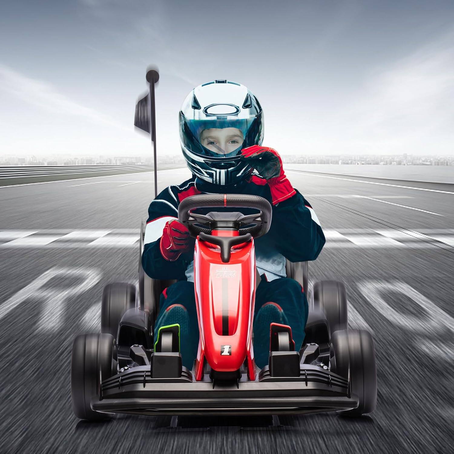 Alt View 1. GARVEE - 24V Go Kart, Electric Drift Kart Car with Adjustable Seat, Outdoor Ride On Toy with Variable Speed Mode - Red.