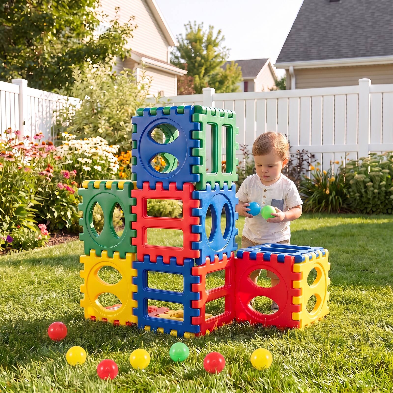 Alt View 3. Gymax - Gymax 32 Pieces Big Waffle Block Set Kids Educational Stacking Building Toy - Red.