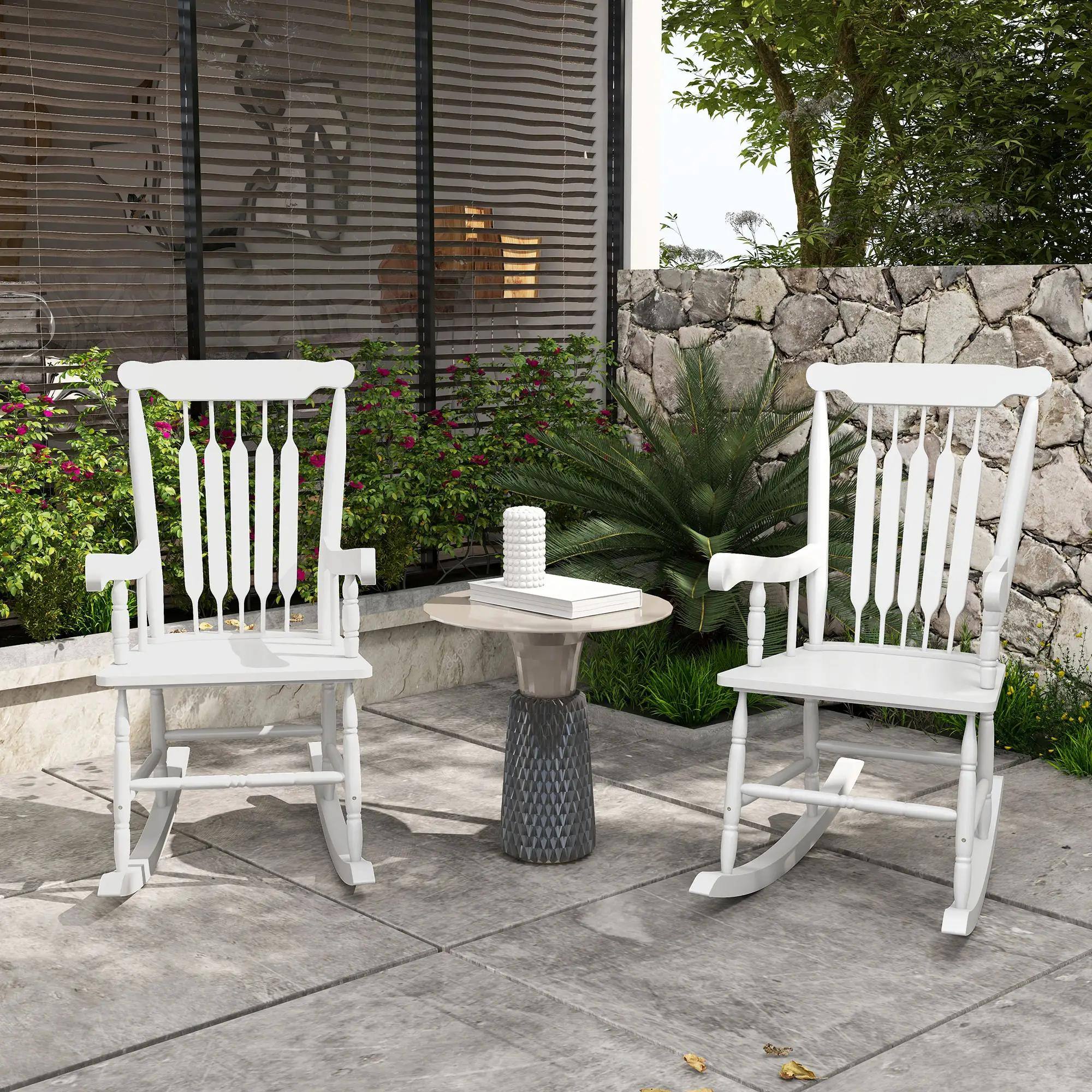 Left. Resenkos - Resenkos 2-Piece Outdoor High-Back Rocking Chairs, 350 lbs Capacity, Durable Wooden Garden & Patio Seating,White - White.