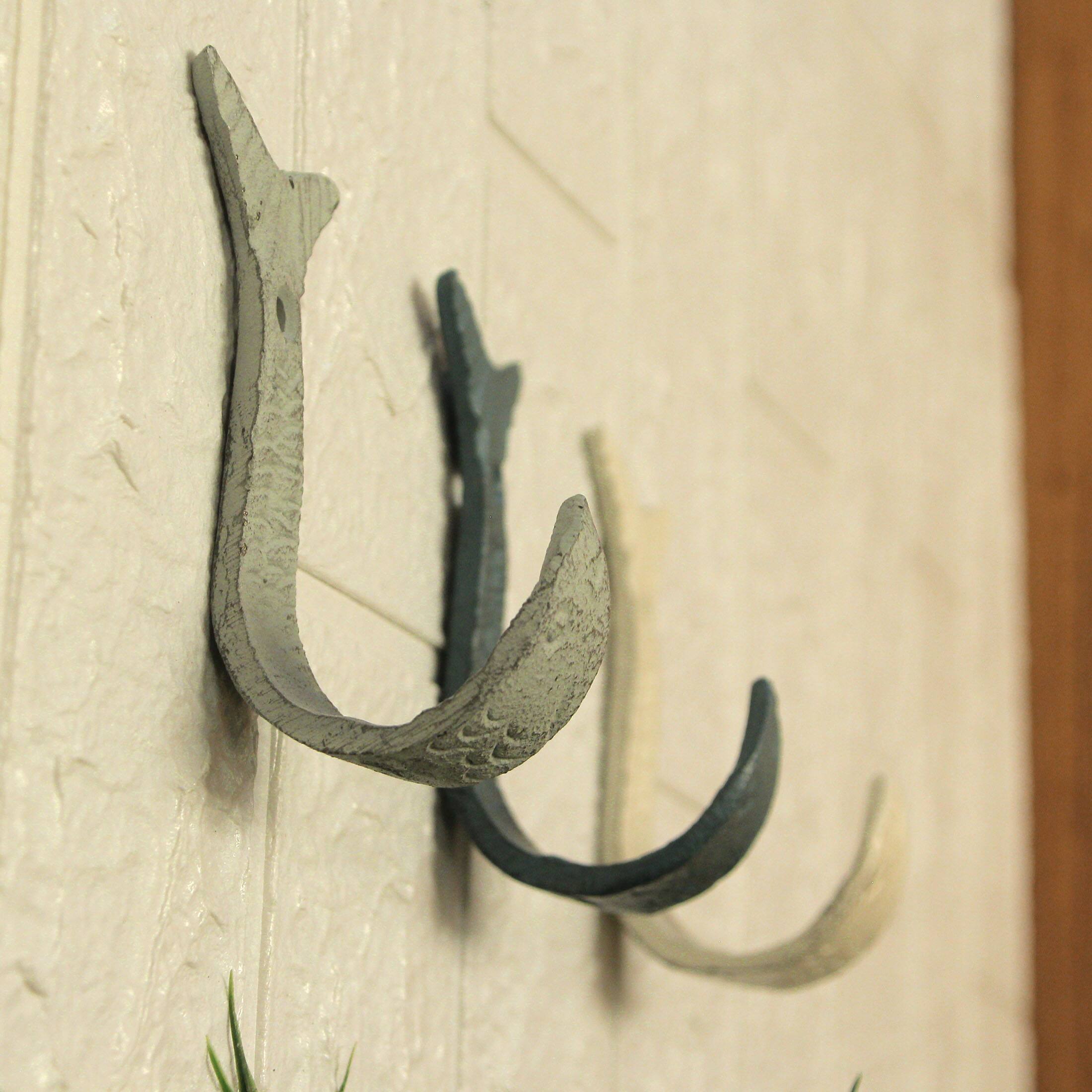 Alt View 4. Zeckos - Set of 3 Flipping Fish Wall Hooks - 4" - Blue, Gray, White - Coastal Decor - Multicolored.