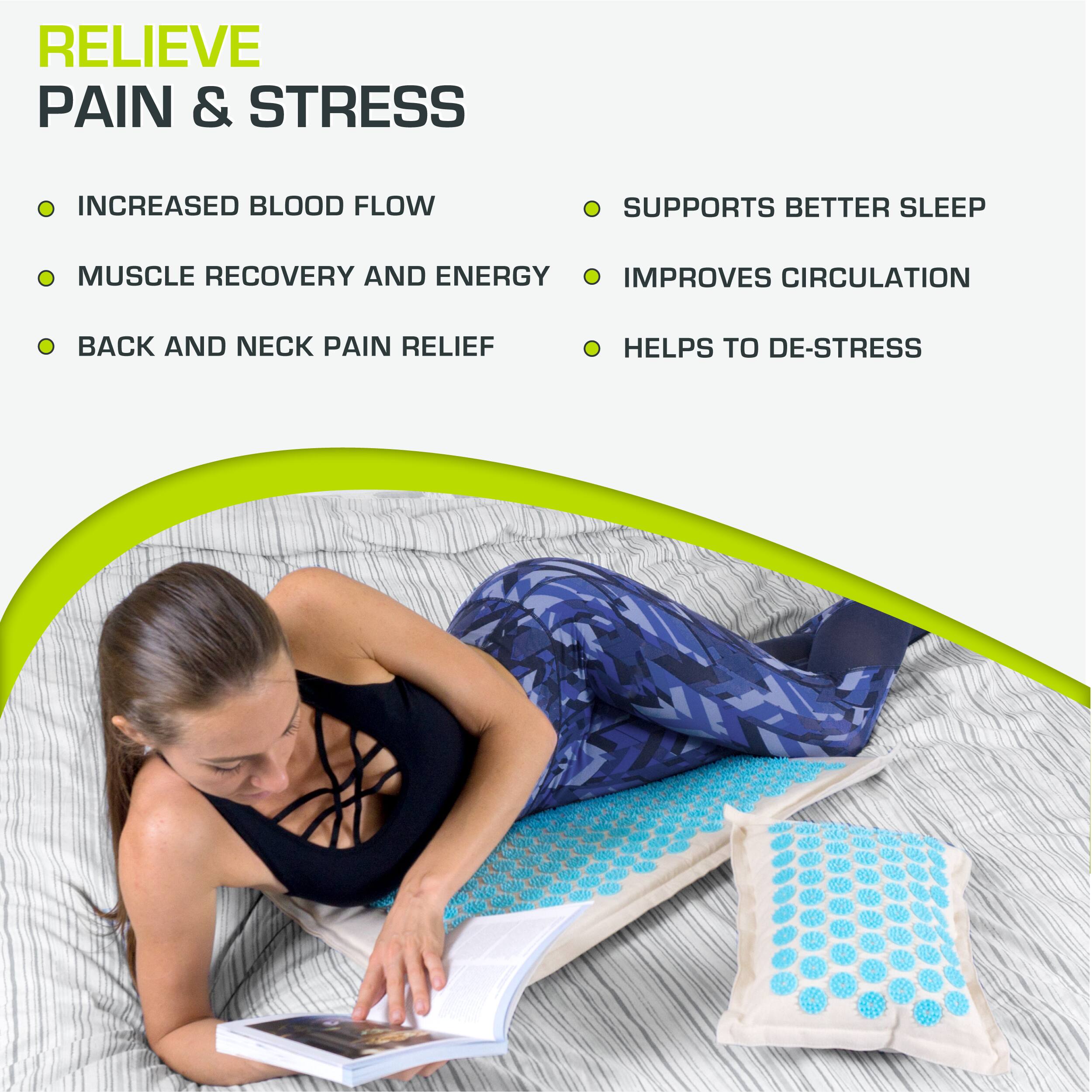 RELIEVE PAIN & STRESS

- INCREASED BLOOD FLOW
- MUSCLE RECOVERY AND ENERGY
- BACK AND NECK PAIN RELIEF

- SUPPORTS BETTER SLEEP
- IMPROVES CIRCULATION
- HELPS TO DE-STRESS