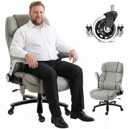 Homcom - Office Chair with Inflatable Adjustable Lumbar Support, 400 Lbs Heavy Duty High Back Desk Chair - Light Gray
