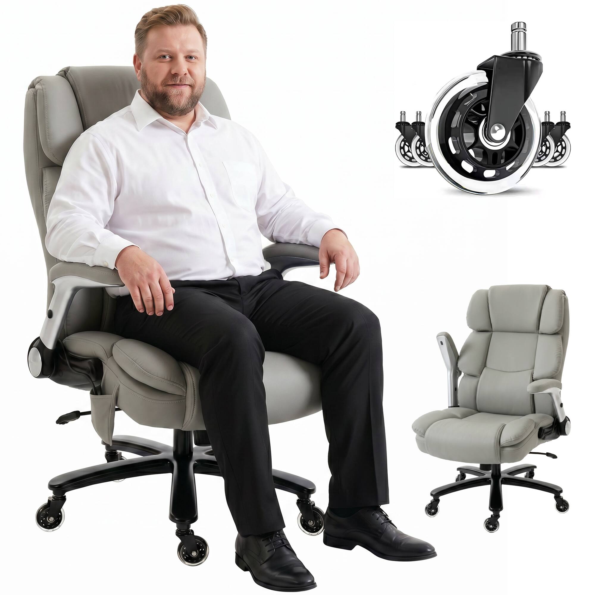 Homcom - Office Chair with Inflatable Adjustable Lumbar Support, 400 Lbs Heavy Duty High Back Desk Chair - Light Gray