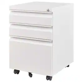 Loheer - 3 Drawer Mobile File Cabinet with Lock White Metal Filing Cabinet for Letter Legal A4 Home Office